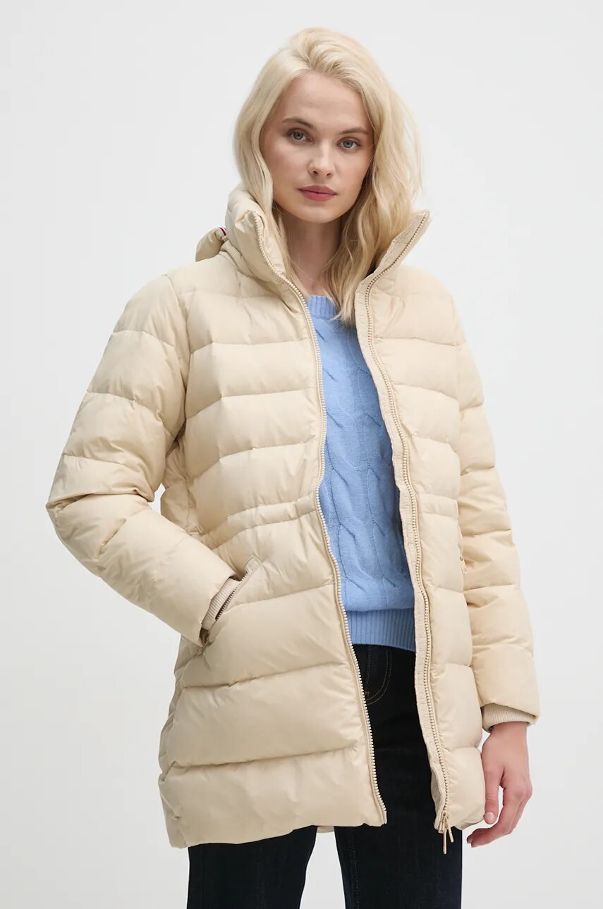 Levně Péřová bunda Tommy Hilfiger dámská, béžová barva, zimní, WW0WW43119