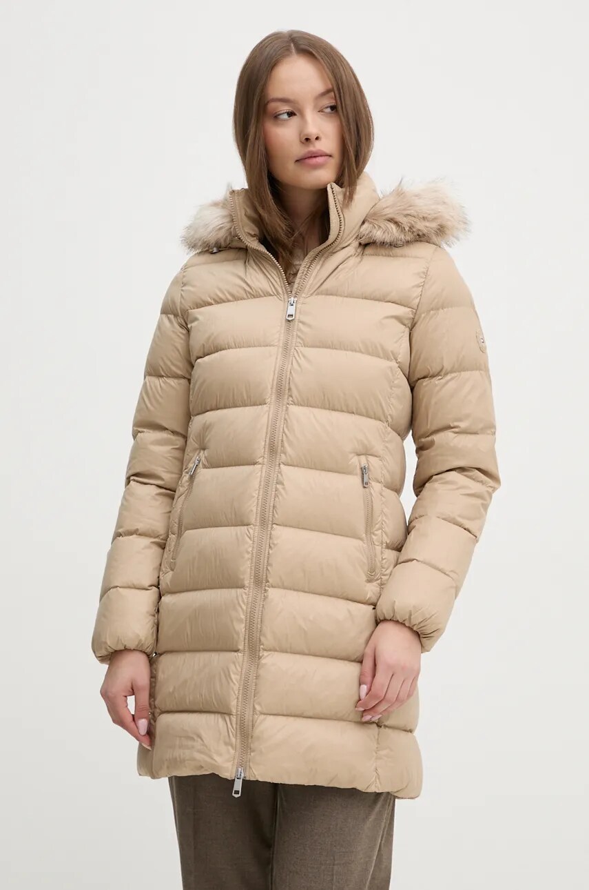 Levně Péřová bunda Tommy Hilfiger dámská, béžová barva, zimní, WW0WW43122