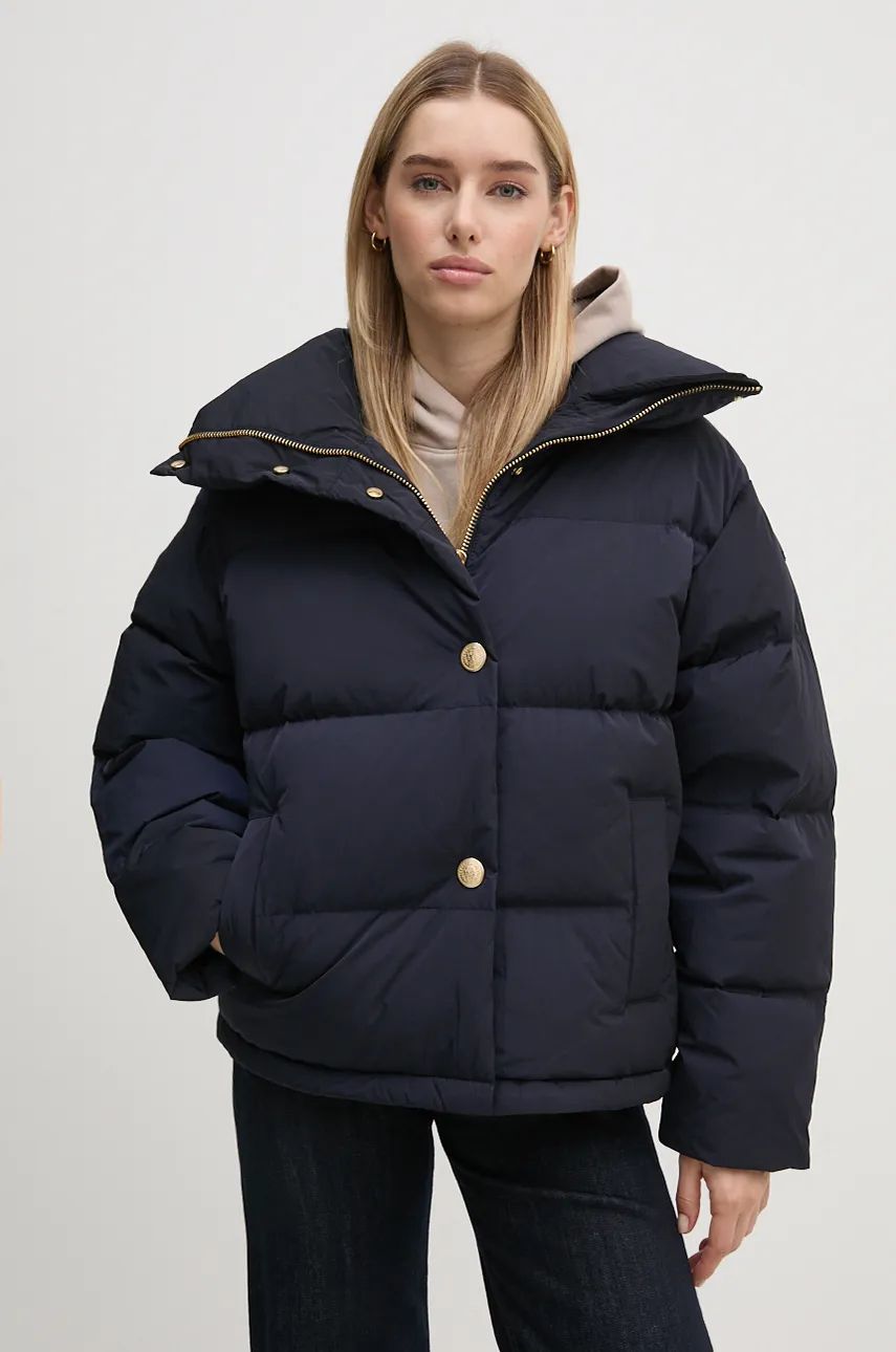 Péřová bunda Tommy Hilfiger dámská, tmavomodrá barva, zimní, oversize, WW0WW43158