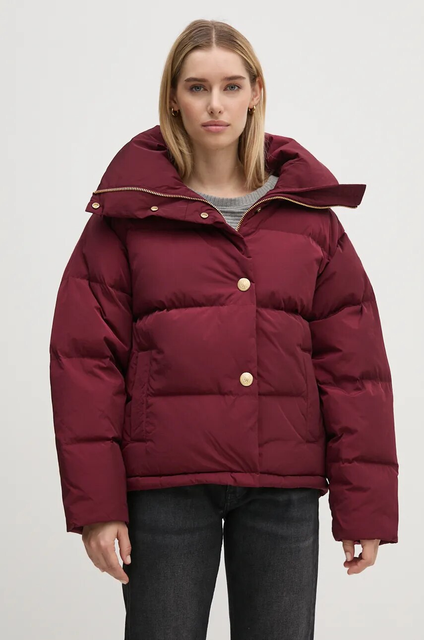 Levně Péřová bunda Tommy Hilfiger dámská, vínová barva, zimní, oversize, WW0WW43158