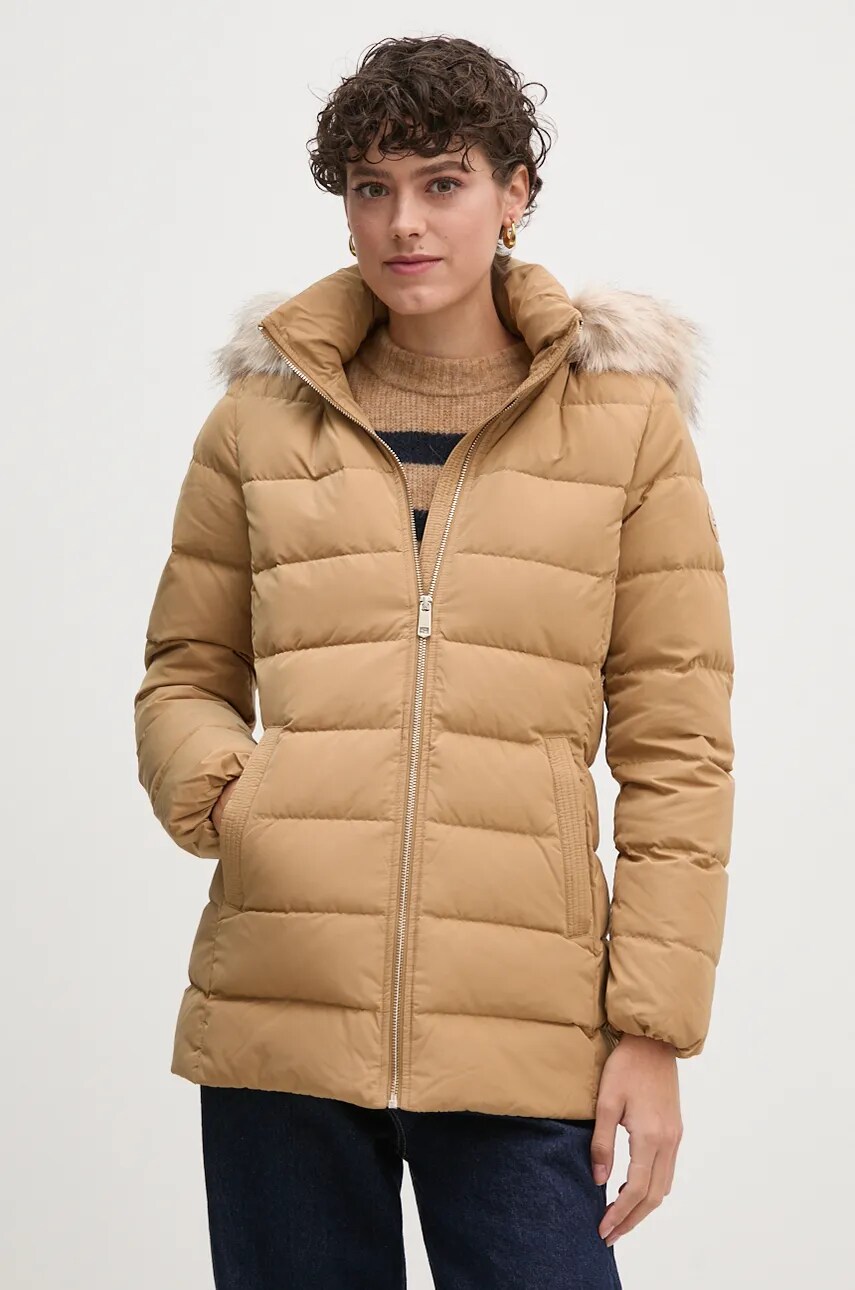 Levně Bunda Tommy Hilfiger dámská, béžová barva, zimní, WW0WW43600