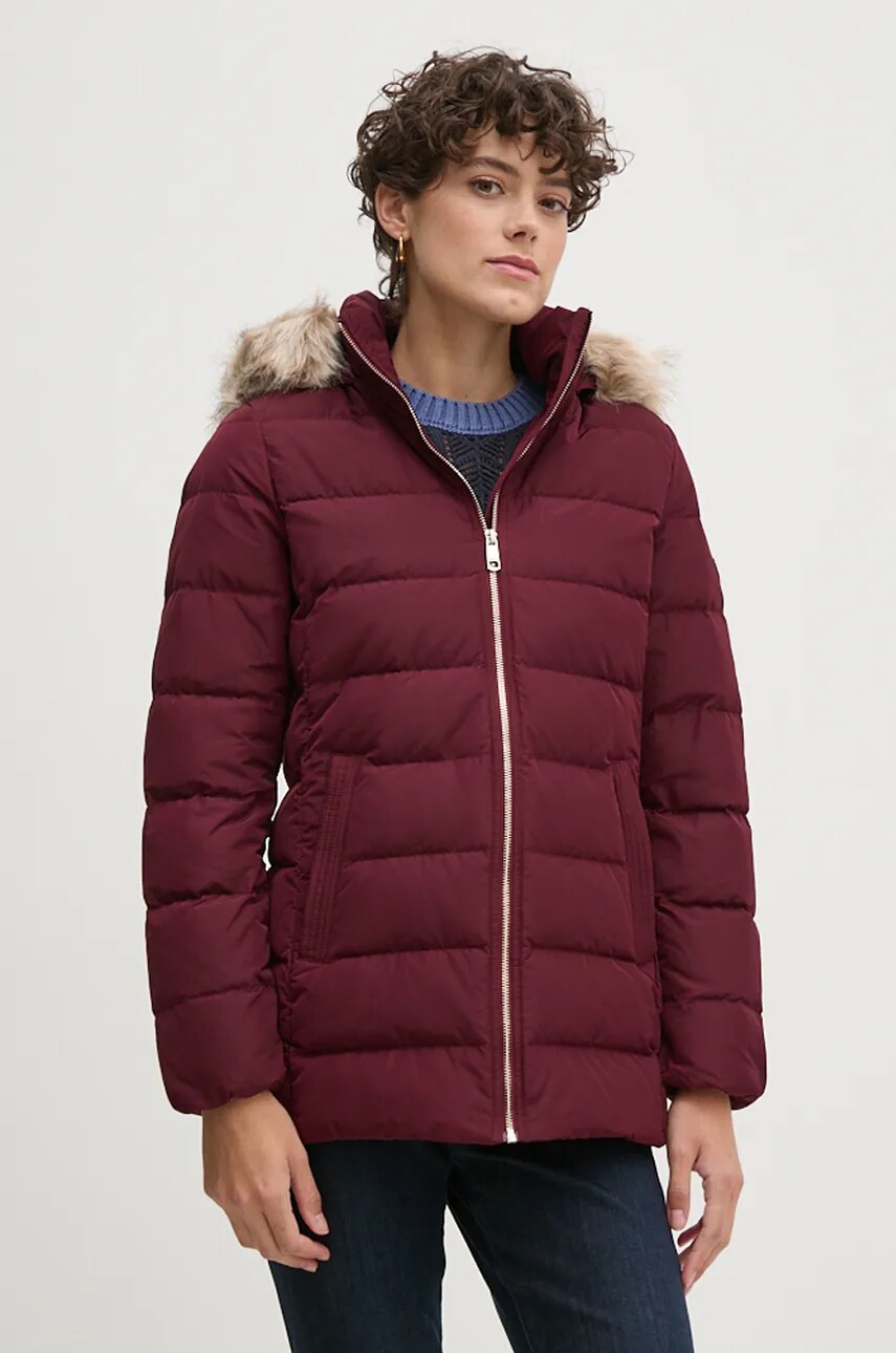Levně Bunda Tommy Hilfiger dámská, vínová barva, zimní, WW0WW43600
