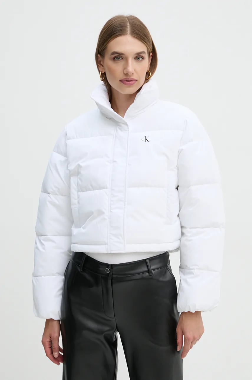Levně Bunda Calvin Klein Jeans dámská, bílá barva, zimní, oversize, J20J224615