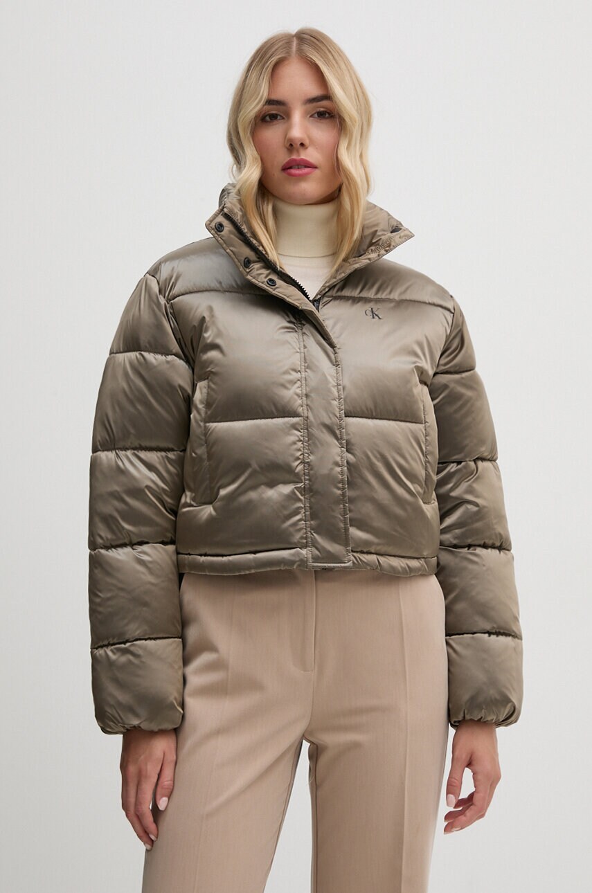 Levně Bunda Calvin Klein Jeans dámská, šedá barva, zimní, oversize, J20J224124