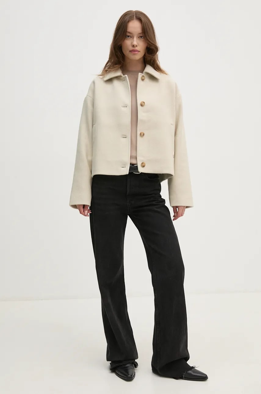 Шерстяное пальто Calvin Klein Jeans цвет бежевый переходной oversize J20J224128 Шерстяное пальто Calvin Klein Jeans цвет бежевый переходной oversize J20J224128