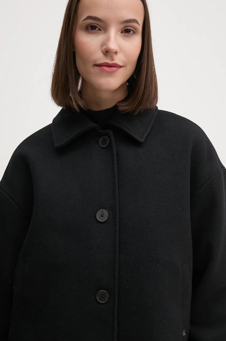 Вовняне пальто Calvin Klein Jeans колір чорний перехідне oversize J20J224128 