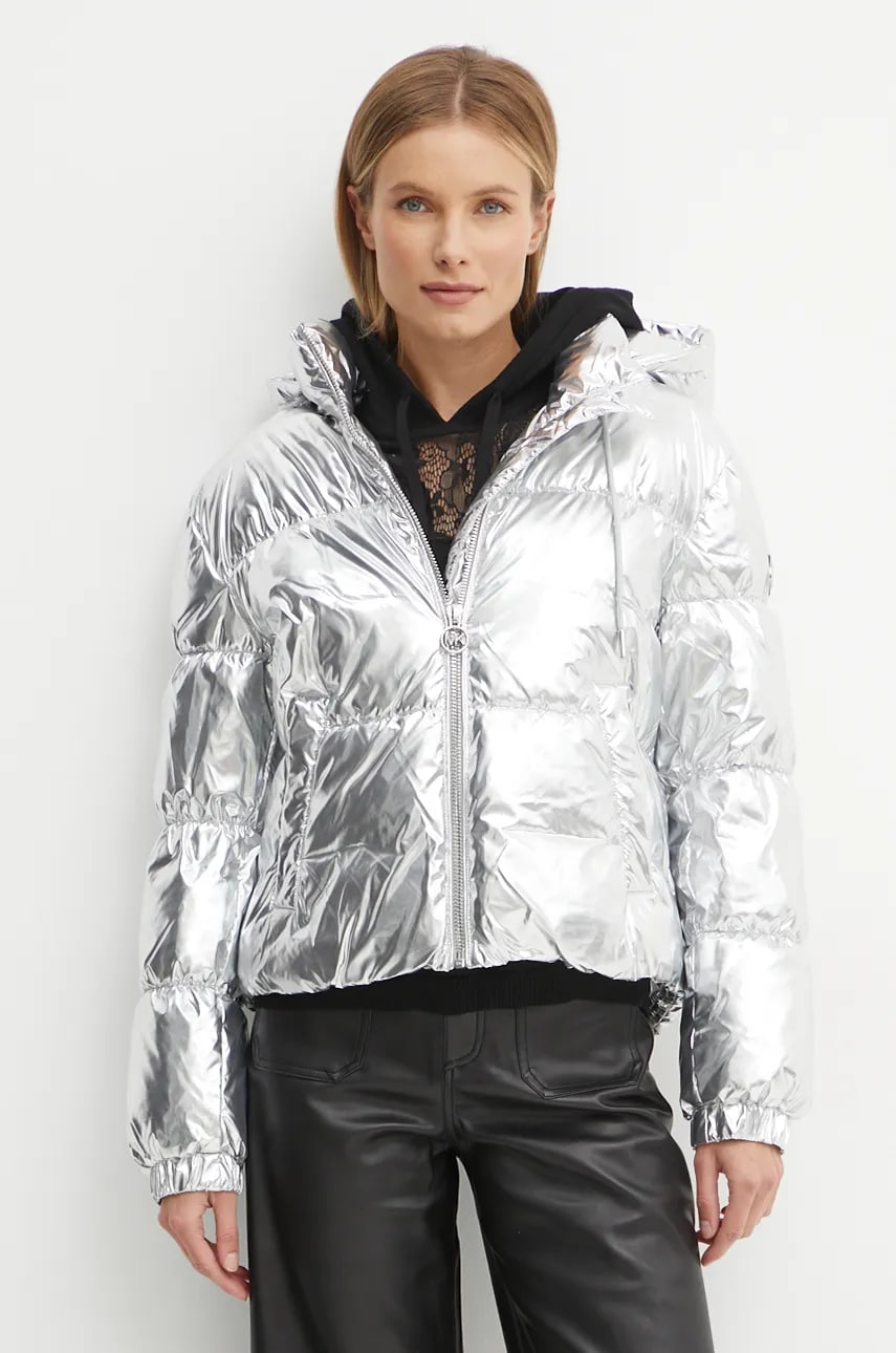 Levně Bunda MICHAEL Michael Kors dámská, stříbrná barva, přechodná, oversize, 77B6594M42