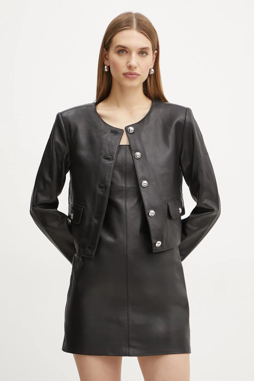 MICHAEL Michael Kors geacă de piele femei, culoarea negru, de tranziție, MF410AQFAF