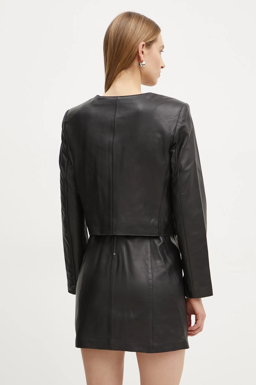 Δερμάτινο μπουφάν MICHAEL Michael Kors χρώμα: μαύρο, MF410AQFAF φωτογραφία