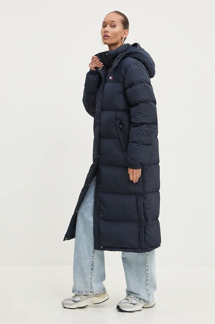 Tommy Jeans geaca de puf femei, culoarea albastru marin, de iarna, oversize, DW0DW18860