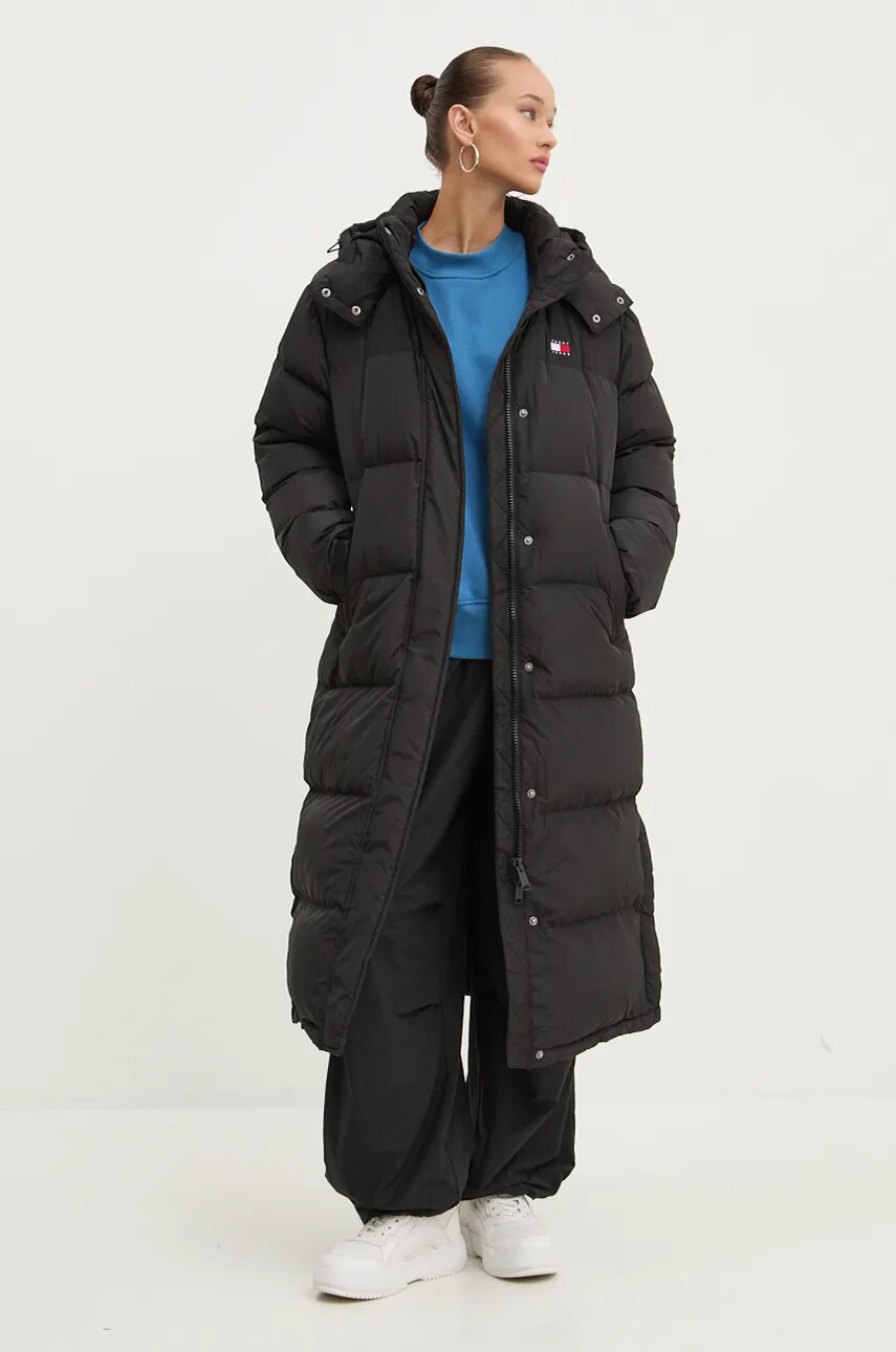 Tommy Jeans geaca de puf femei, culoarea negru, de iarna, oversize, DW0DW18860