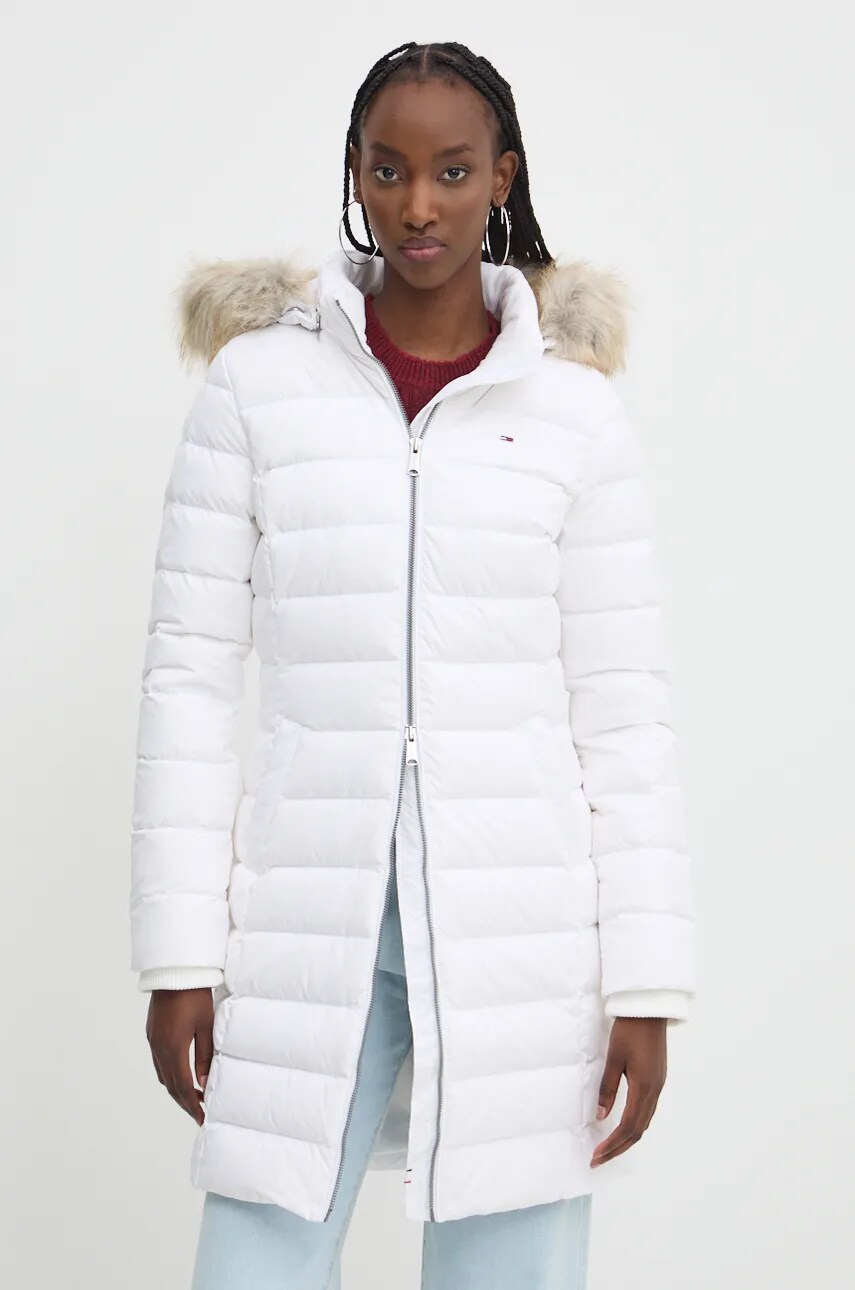 Tommy Jeans geaca de puf femei, culoarea alb, de iarna, DW0DW18864