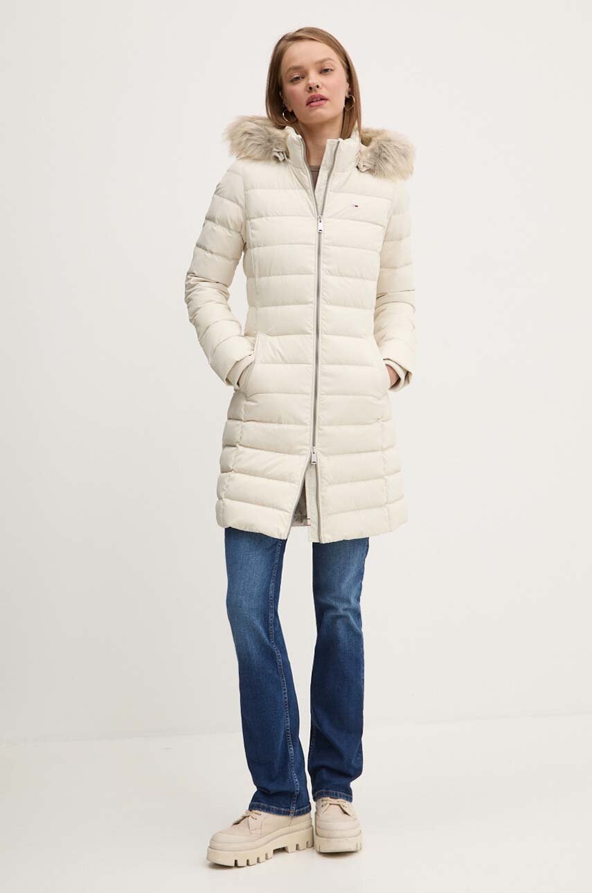 Tommy Jeans geaca de puf femei, culoarea bej, de iarna, DW0DW18864