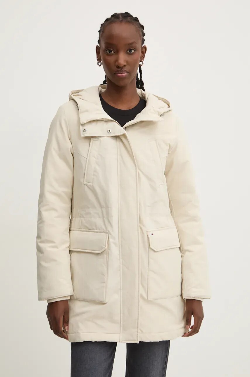Tommy Jeans geaca femei, culoarea bej, de iarna, DW0DW18866