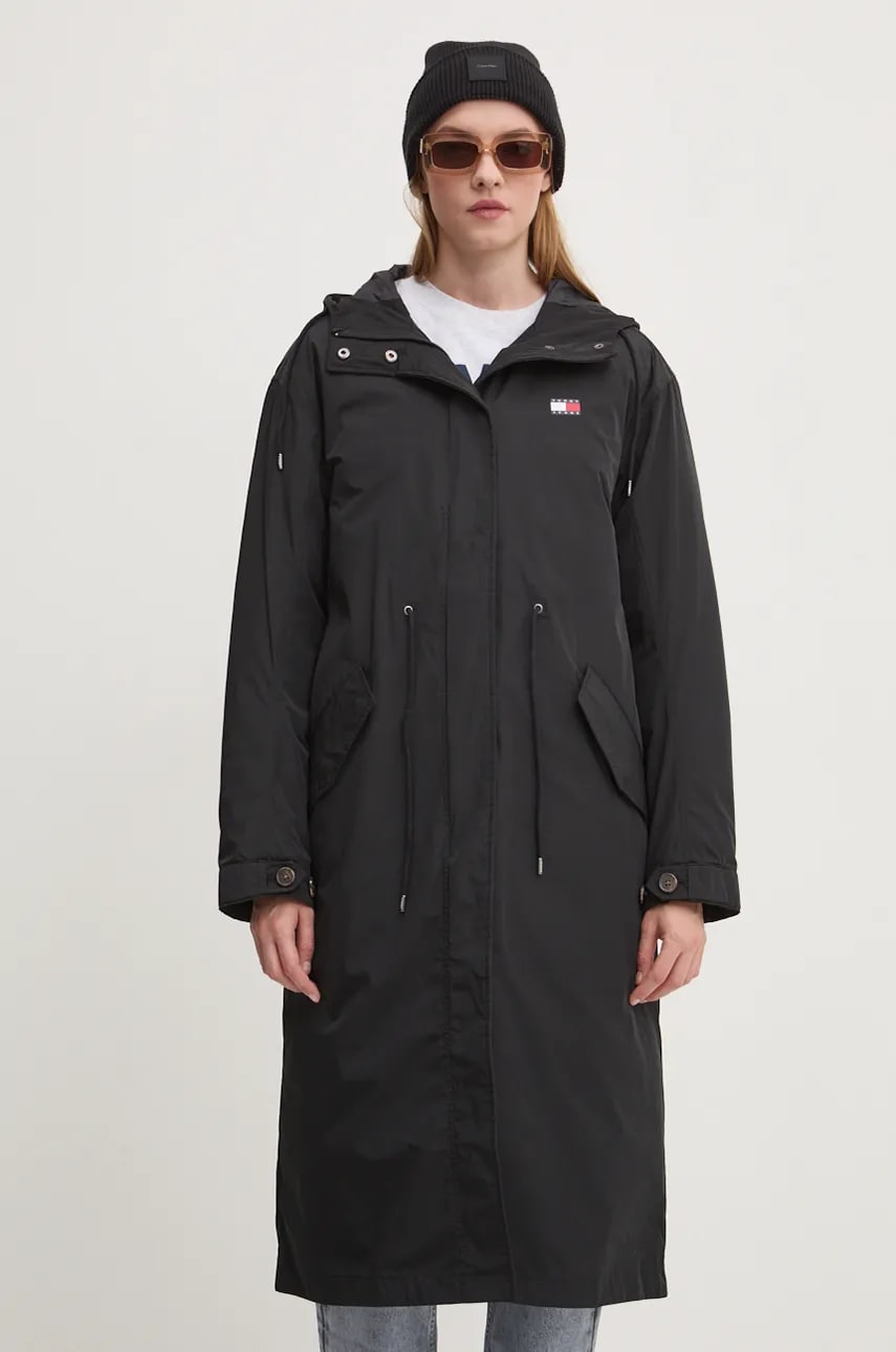 Tommy Jeans geaca femei, culoarea negru, de tranzitie, DW0DW19693