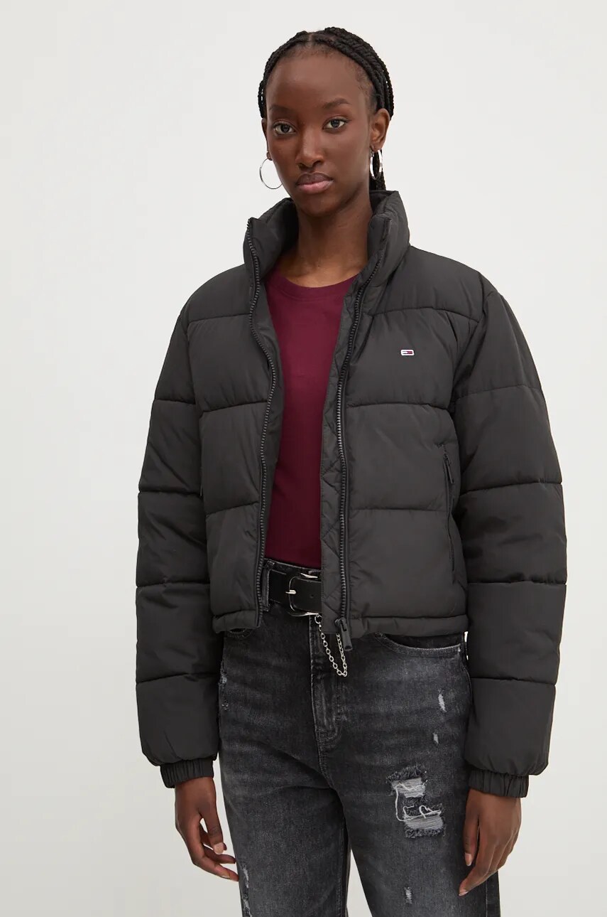 Tommy Jeans geaca femei, culoarea negru, de iarna, oversize, DW0DW18828