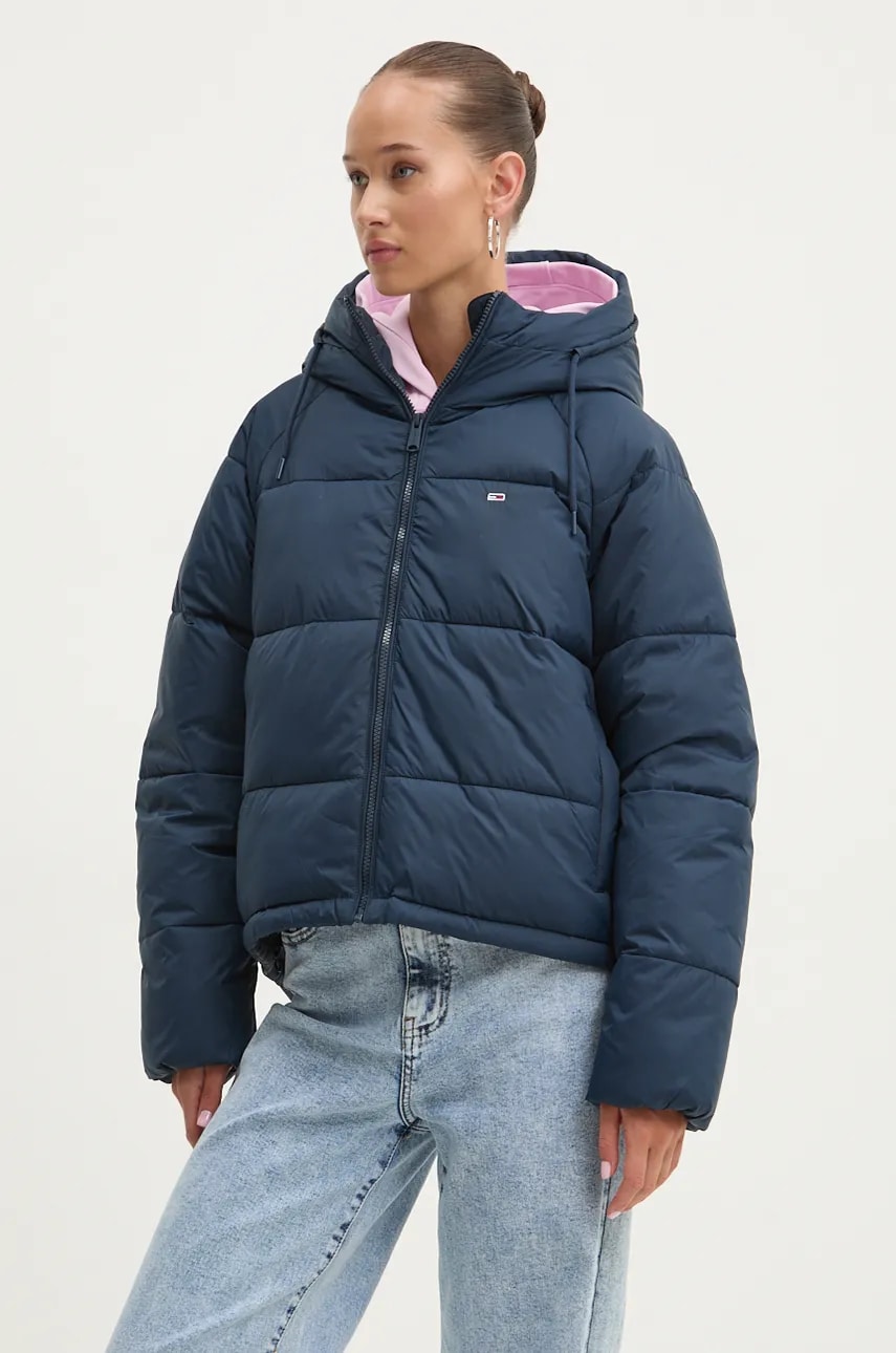 Tommy Jeans geaca femei, culoarea albastru marin, de tranzitie, DW0DW18841 Tommy Jeans geaca femei, culoarea albastru marin, de tranzitie, DW0DW18841