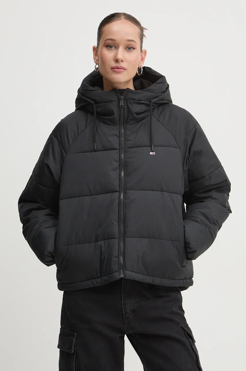 Tommy Jeans geaca femei, culoarea negru, de tranzitie, DW0DW18841
