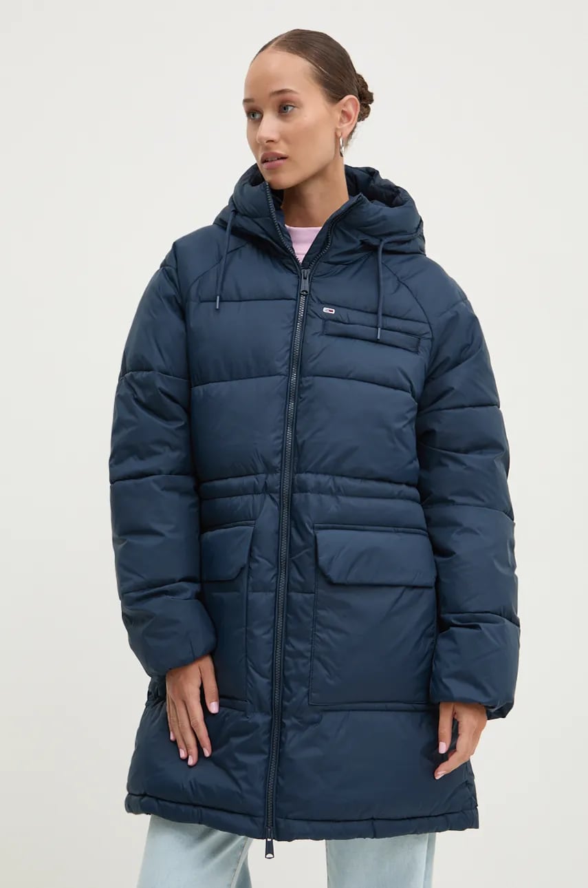 Tommy Jeans geaca femei, culoarea albastru marin, de iarna, DW0DW18842 Tommy Jeans geaca femei, culoarea albastru marin, de iarna, DW0DW18842