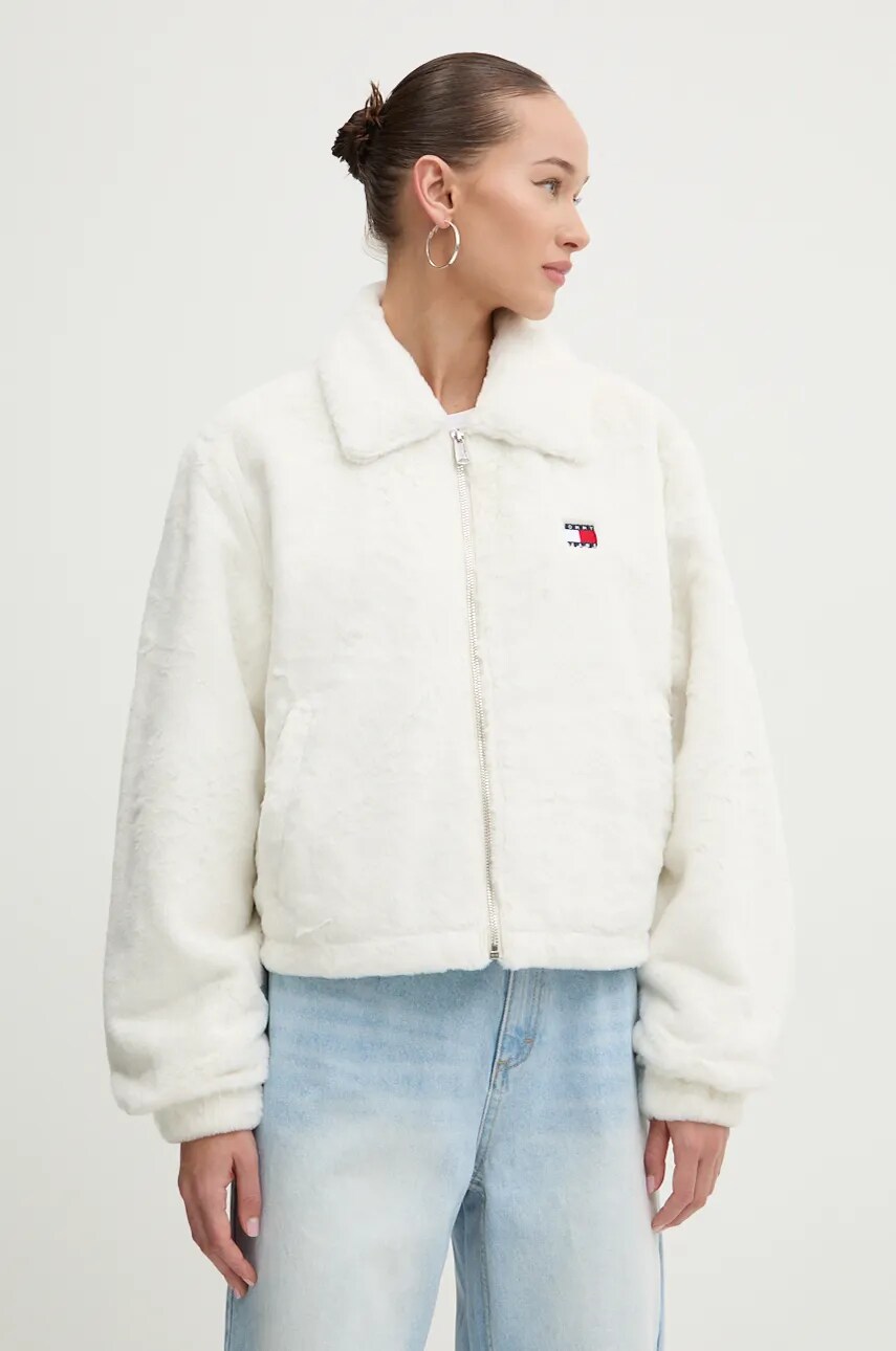 Tommy Jeans geaca femei, culoarea bej, de tranzitie, oversize, DW0DW19523