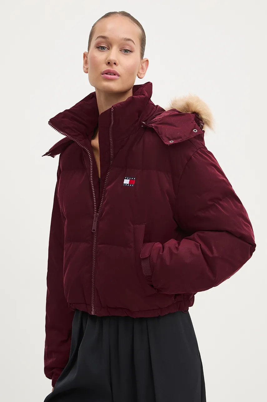 Tommy Jeans geaca femei, culoarea bordo, de iarna, DW0DW19687