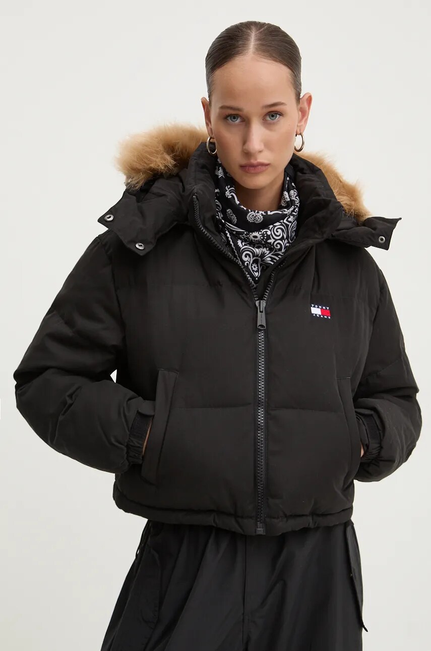 Tommy Jeans geaca femei, culoarea negru, de iarna, DW0DW19687