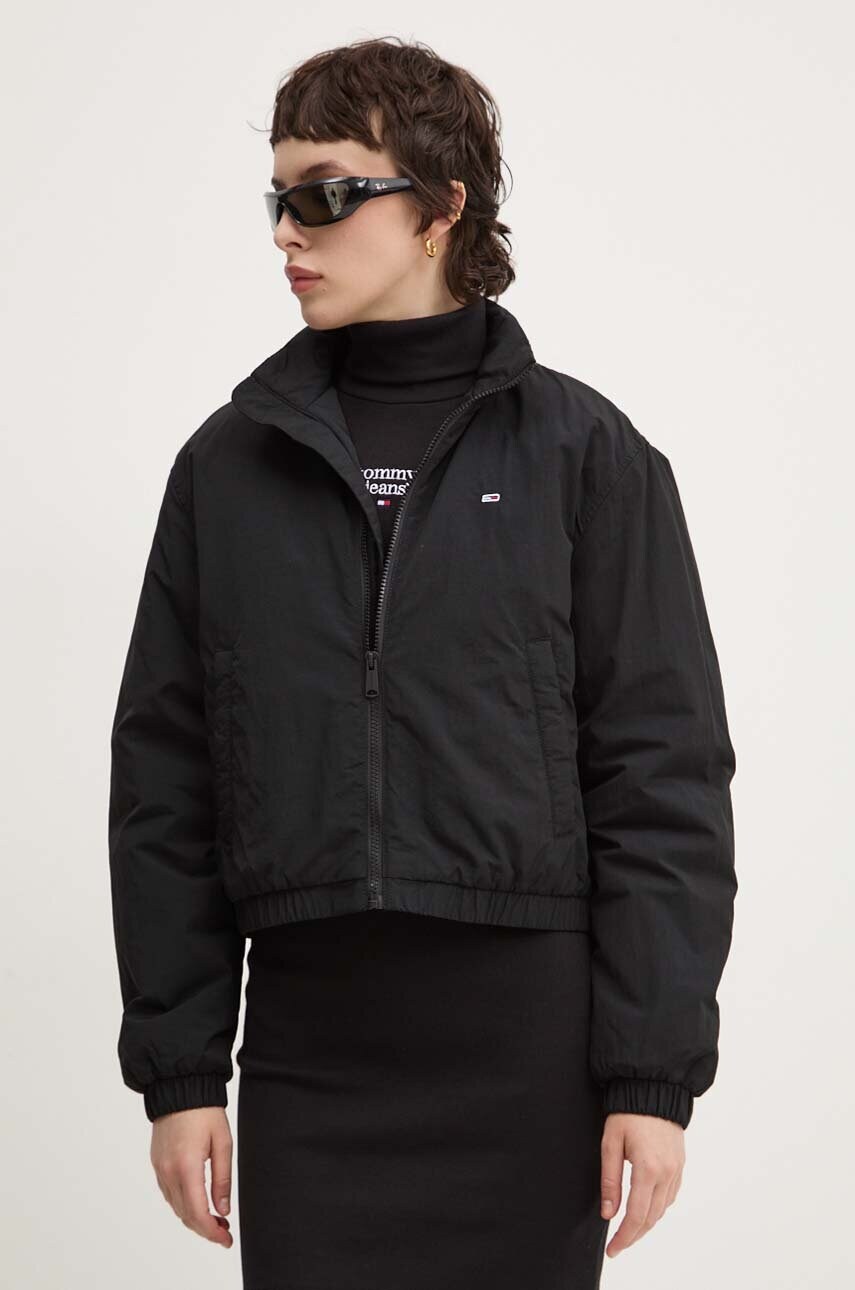 Tommy Jeans geaca femei, culoarea negru, de tranzitie, oversize, DW0DW19688