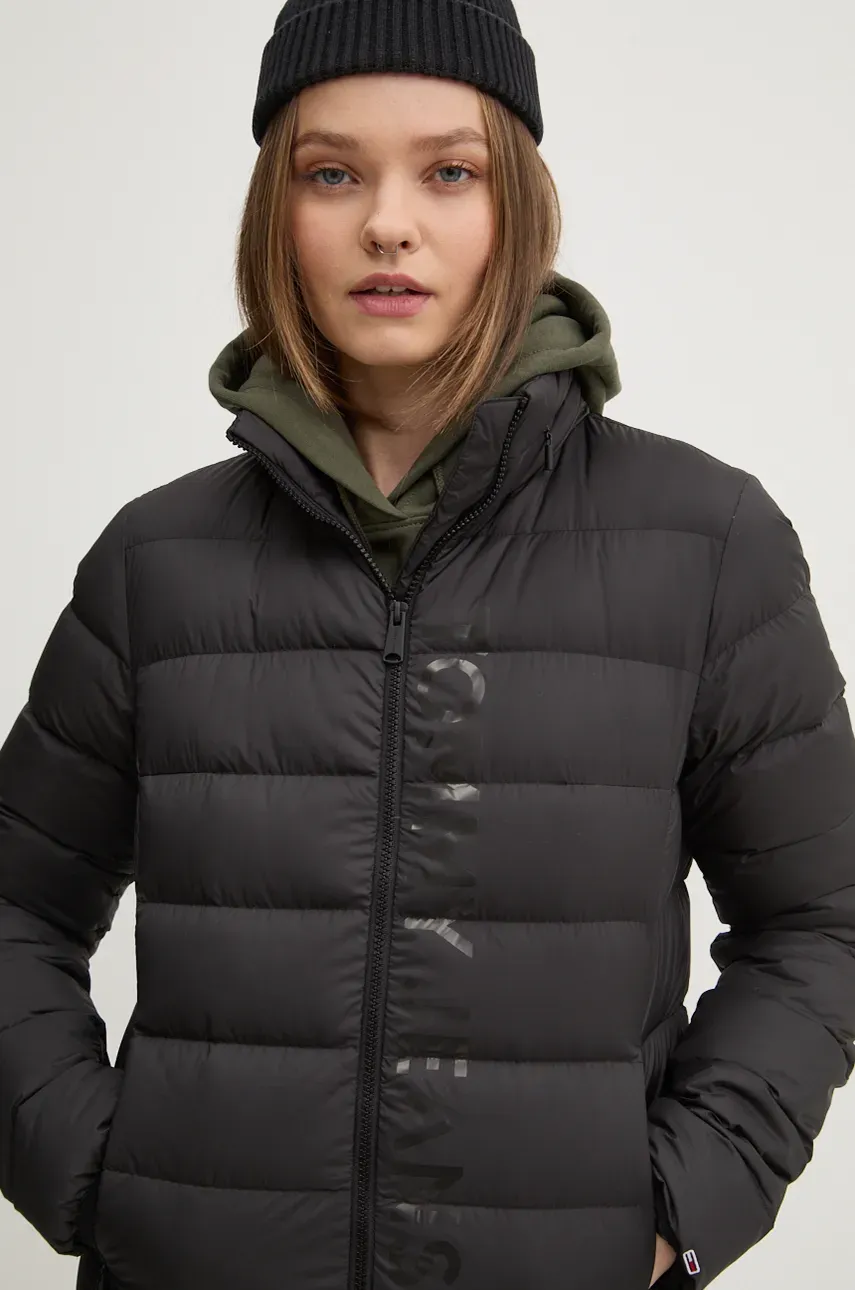 Tommy Jeans geaca de puf femei, culoarea negru, de tranzitie, DW0DW20388