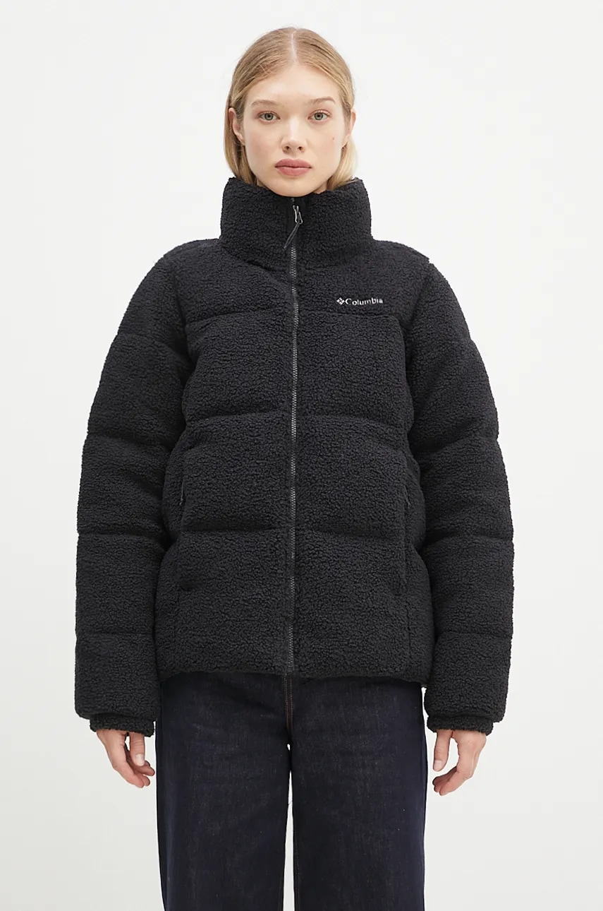 Columbia geaca Puffect Sherpa femei, culoarea negru, de iarna, oversize, 2089231