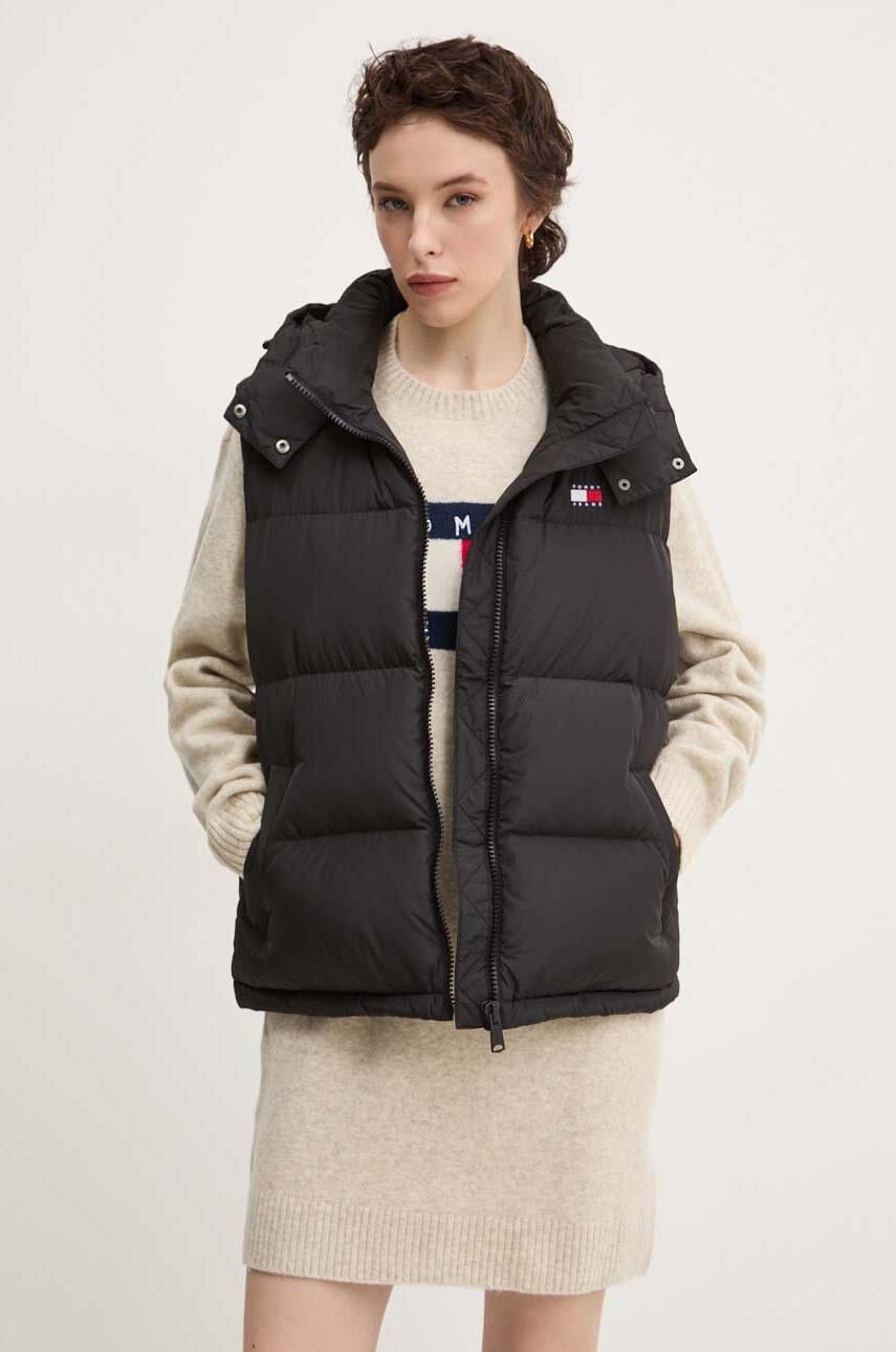 Tommy Jeans vesta de puf femei, culoarea negru, de iarna, DW0DW18862 Tommy Jeans vesta de puf femei, culoarea negru, de iarna, DW0DW18862