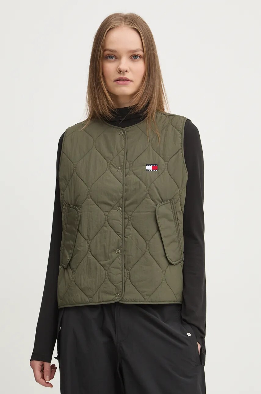 Tommy Jeans vesta femei, culoarea verde, de tranzitie, DW0DW19697