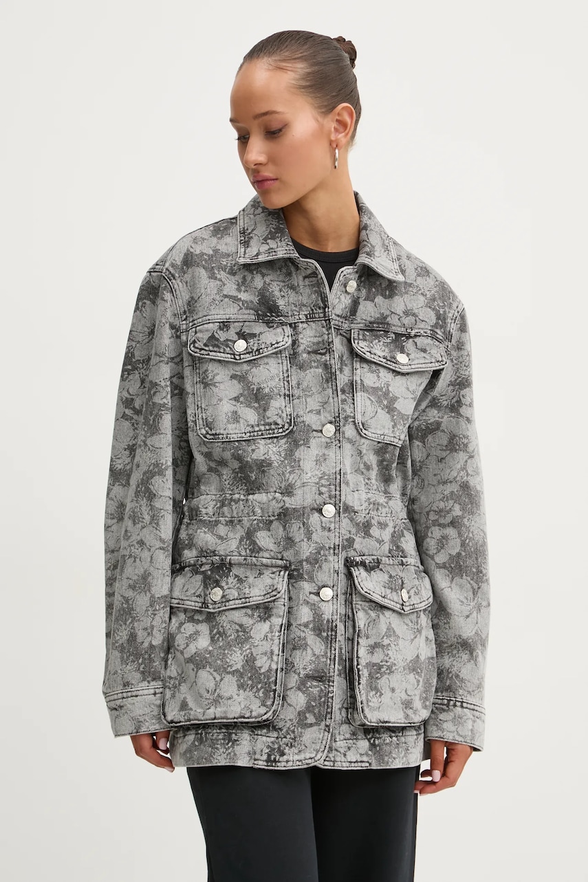 Moschino Jeans geaca femei, culoarea gri, de tranzitie, A0511 8722 Moschino Jeans geaca femei, culoarea gri, de tranzitie, A0511 8722