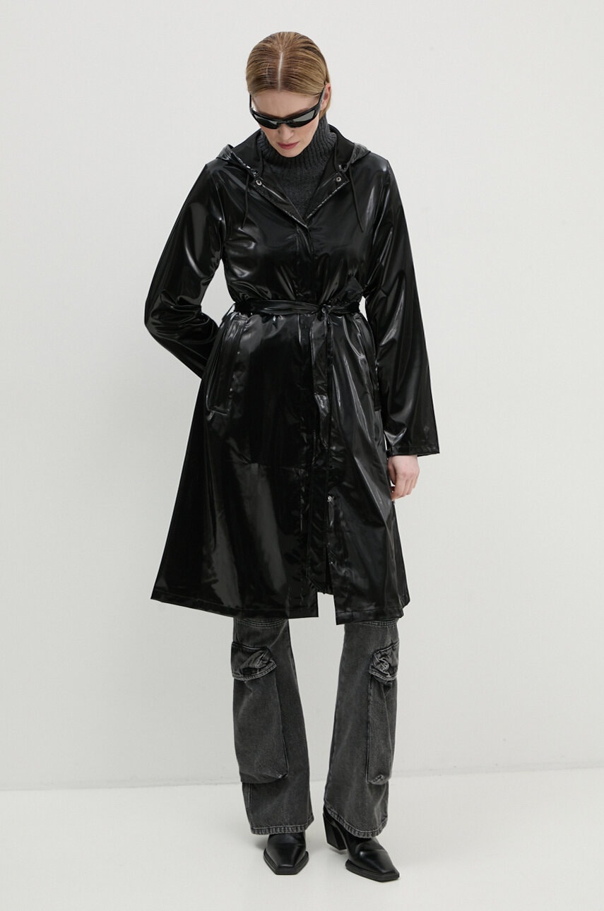 Rains geaca A-Line Longer W Jacket W3 femei, culoarea negru, de tranzitie, 12040-29 Rains geaca A-Line Longer W Jacket W3 femei, culoarea negru, de tranzitie, 12040-29