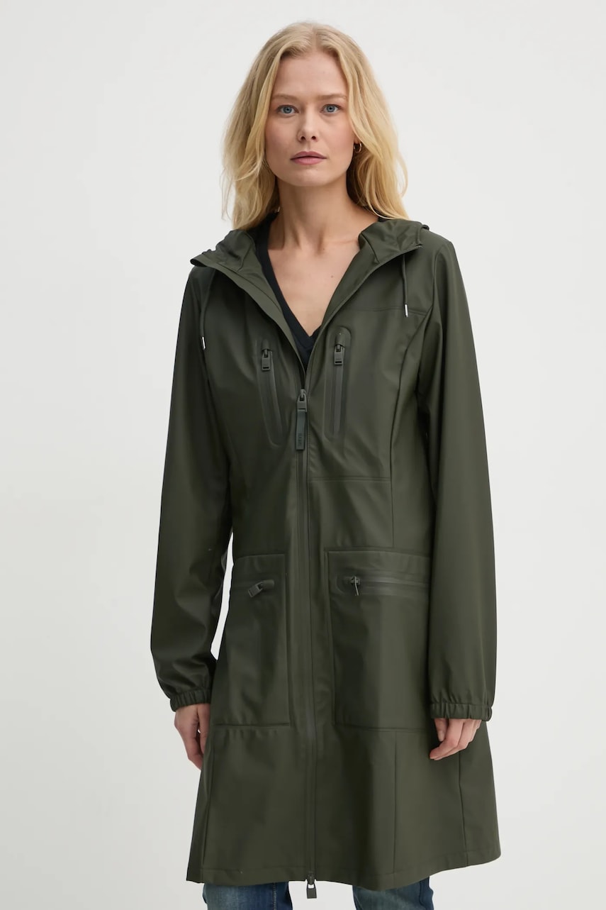 Rains geaca de ploaie Cargo Curve Jacket W3 femei, culoarea verde, de tranzitie, 12050-03 Rains geaca de ploaie Cargo Curve Jacket W3 femei, culoarea verde, de tranzitie, 12050-03