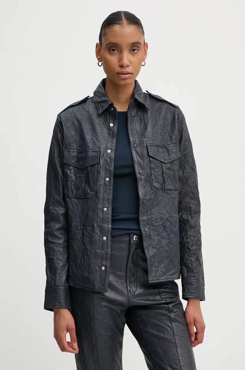 ZADIG&VOLTAIRE geaca de piele femei, culoarea albastru marin, de tranzitie, RWSH00029