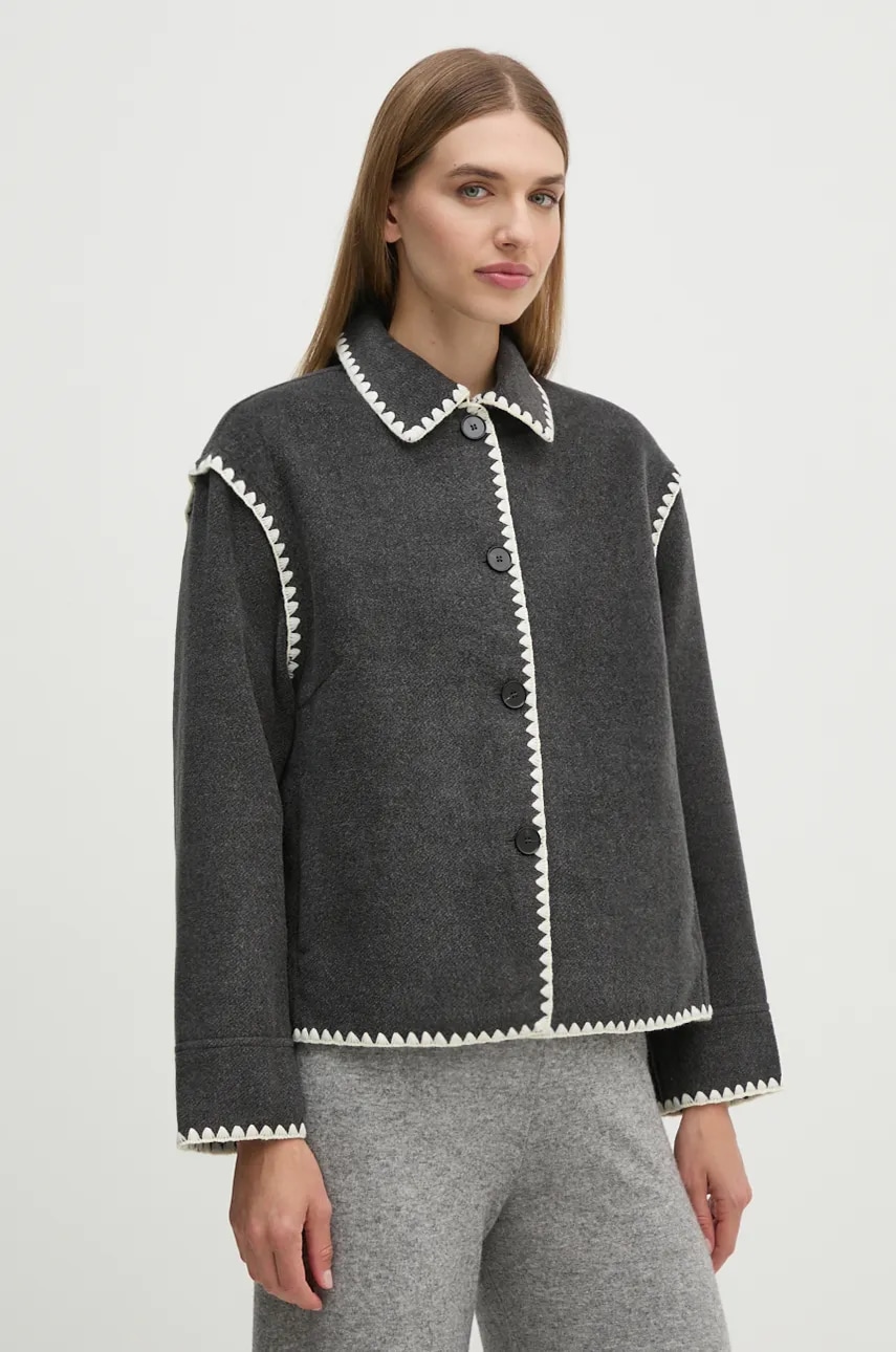 OUI geaca femei, culoarea gri, de tranzitie, oversize, 88859