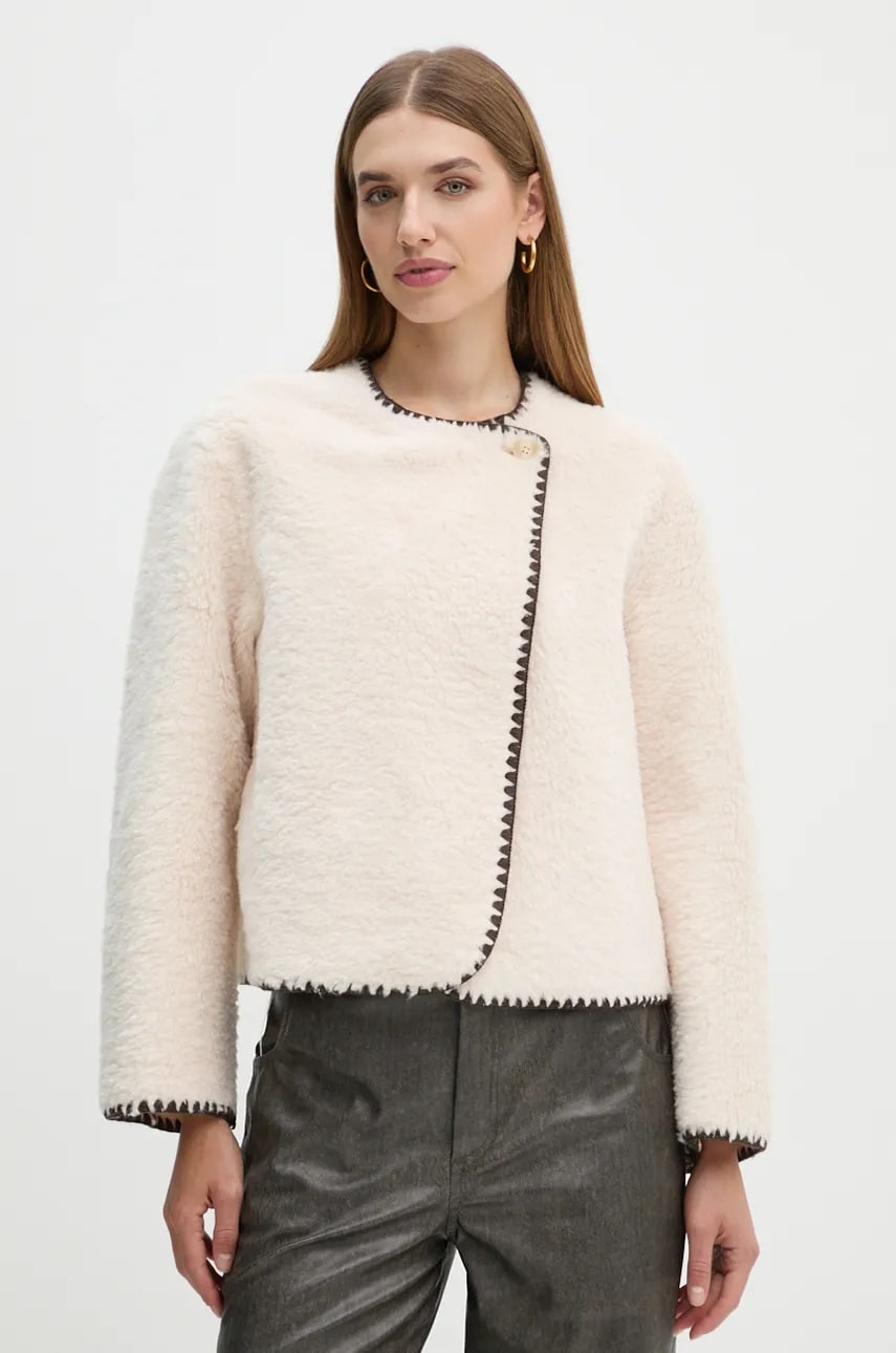OUI geaca femei, culoarea bej, de tranzitie, oversize, 88997 OUI geaca femei, culoarea bej, de tranzitie, oversize, 88997