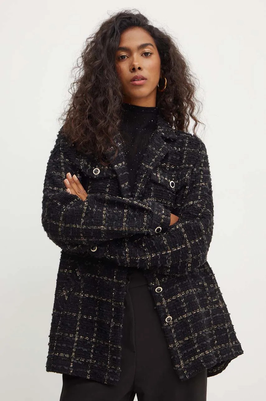 Simona Corsellini geacă cu aspect de cămașă culoarea negru, de tranzitie, oversize, A24CPCA019