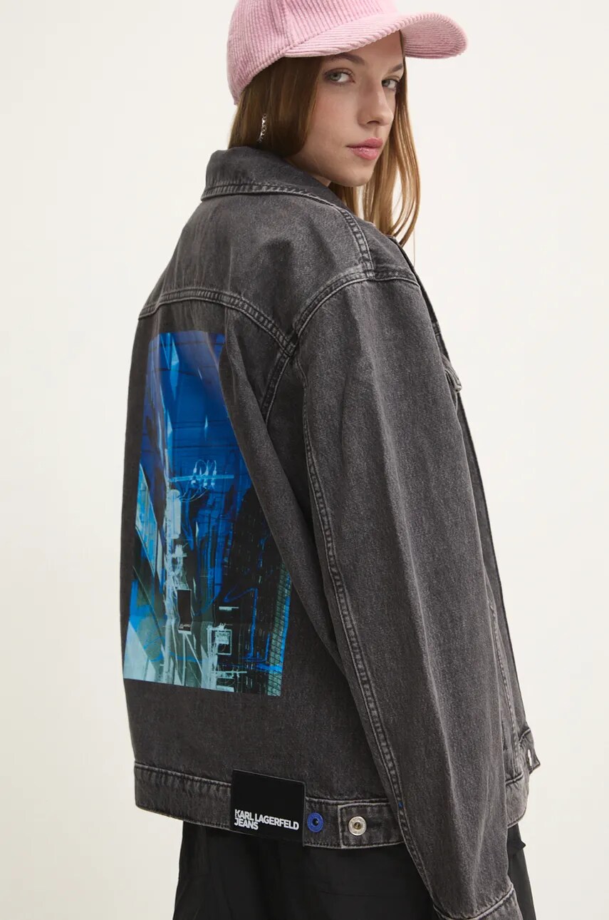 Karl Lagerfeld Jeans geacă din denim femei, culoarea gri, de tranziție, oversized, 246J1401