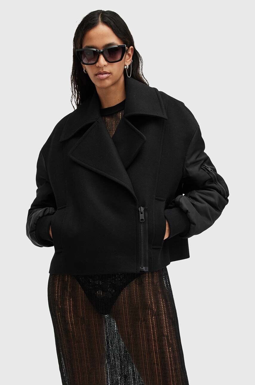 AllSaints geaca de lana ORLA culoarea negru, de tranzitie, oversize, W058OB