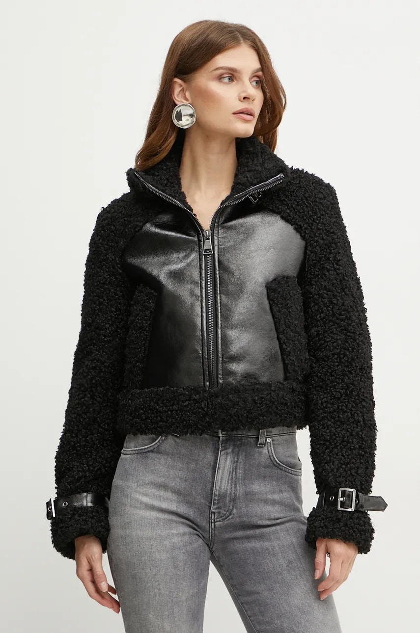 Karl Lagerfeld geaca femei, culoarea negru, de tranzitie, oversize, 246W1507 Karl Lagerfeld geaca femei, culoarea negru, de tranzitie, oversize, 246W1507