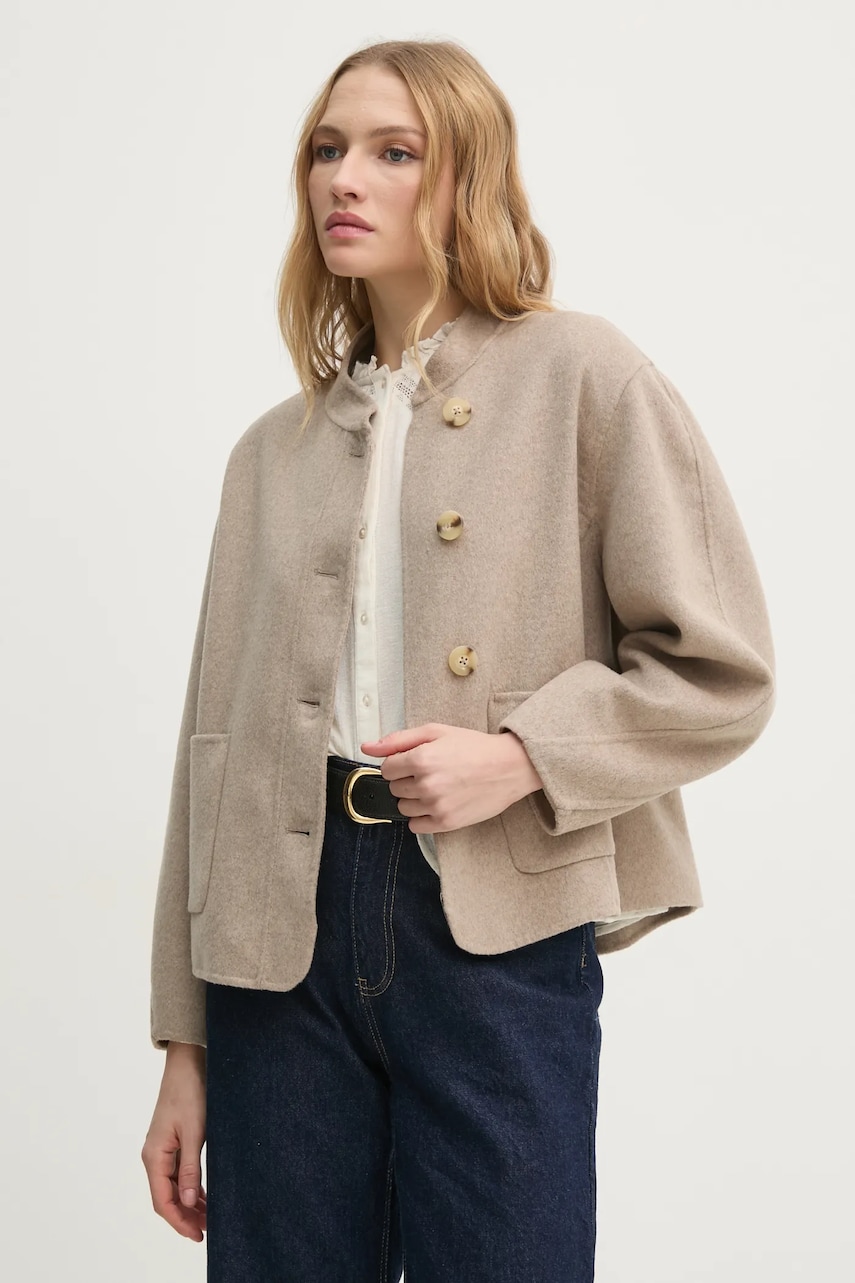 Hoss Intropia geaca de lana culoarea bej, de tranzitie, oversize, 5438452 Hoss Intropia geaca de lana culoarea bej, de tranzitie, oversize, 5438452