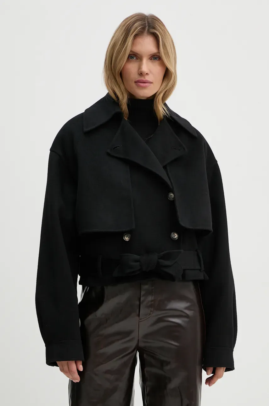 Nanushka palton de lana SATOYO culoarea negru, de tranzitie, oversize, NW24CROW01699