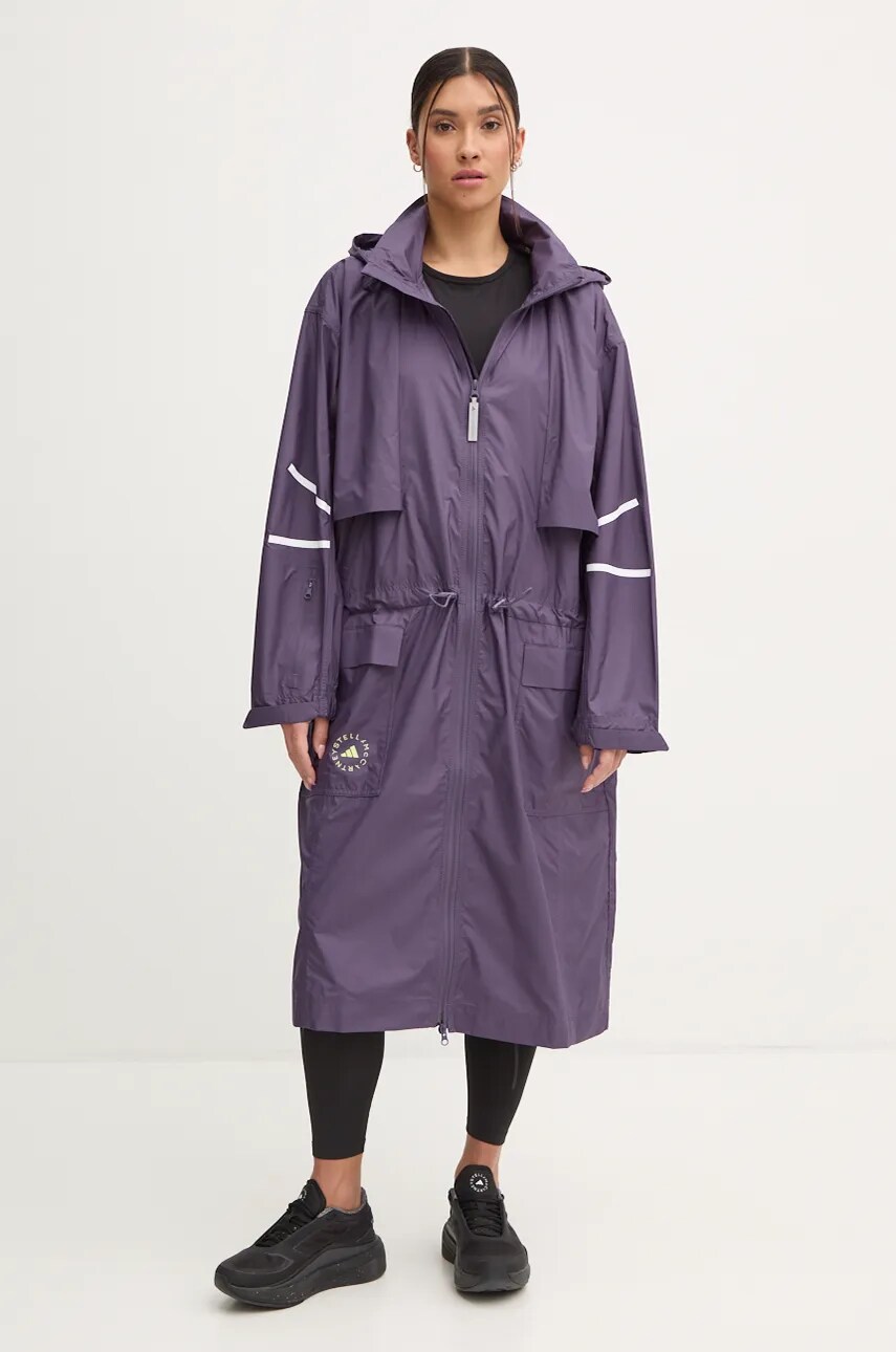 adidas by Stella McCartney geacă femei, culoarea violet, de tranziție, oversize, IW9918