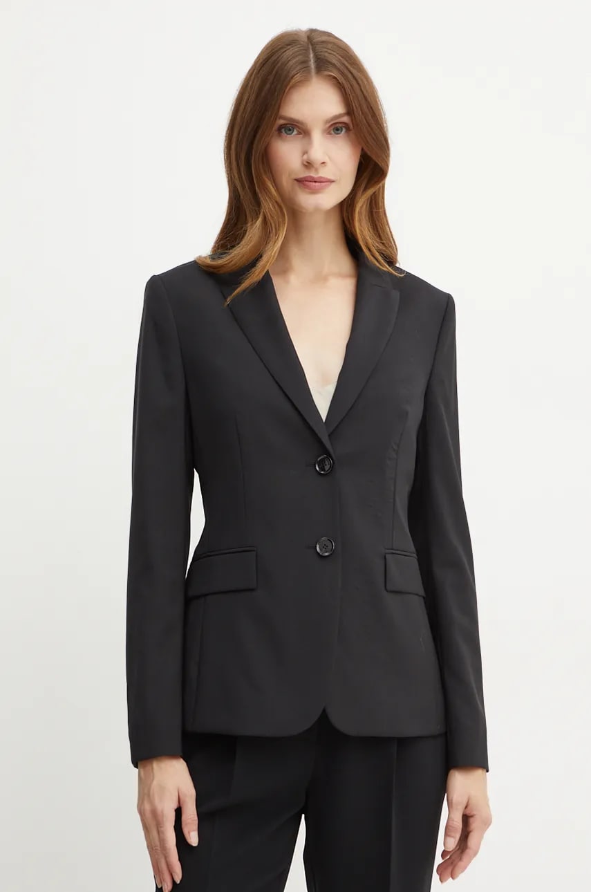 BOSS geaca de lana culoarea negru, un singur rand de nasturi, neted, 50490035 BOSS geaca de lana culoarea negru, un singur rand de nasturi, neted, 50490035
