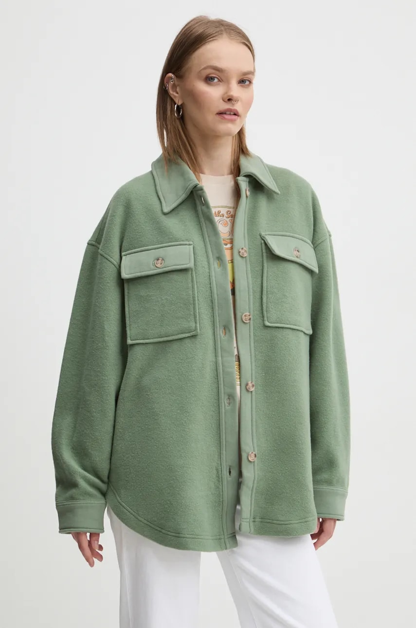 Rip Curl geacă cu aspect de cămașă HIGH TIDE culoarea verde, de tranzitie, oversize, 02BWJA