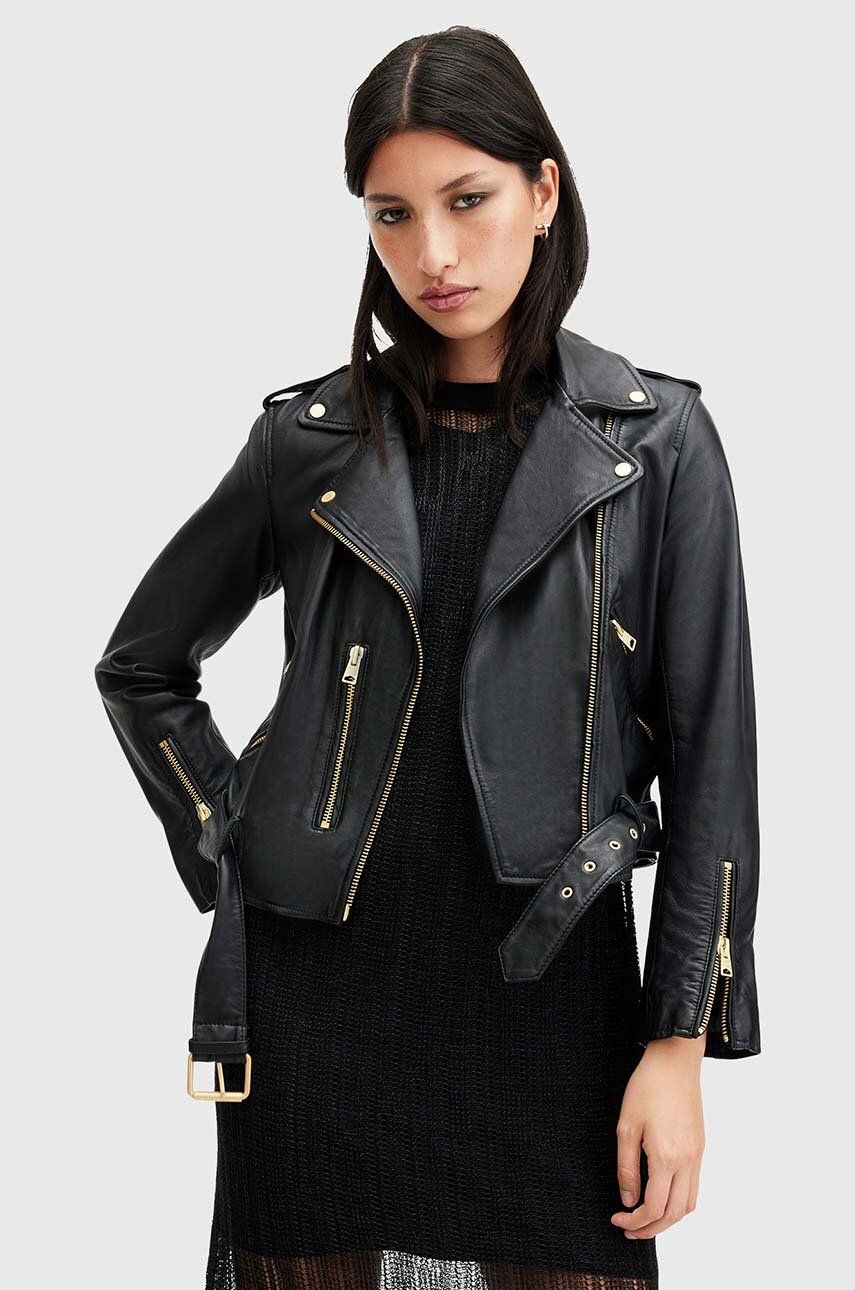 AllSaints geaca de piele BALFERN BIKER femei, culoarea negru, de tranzitie, W084LB