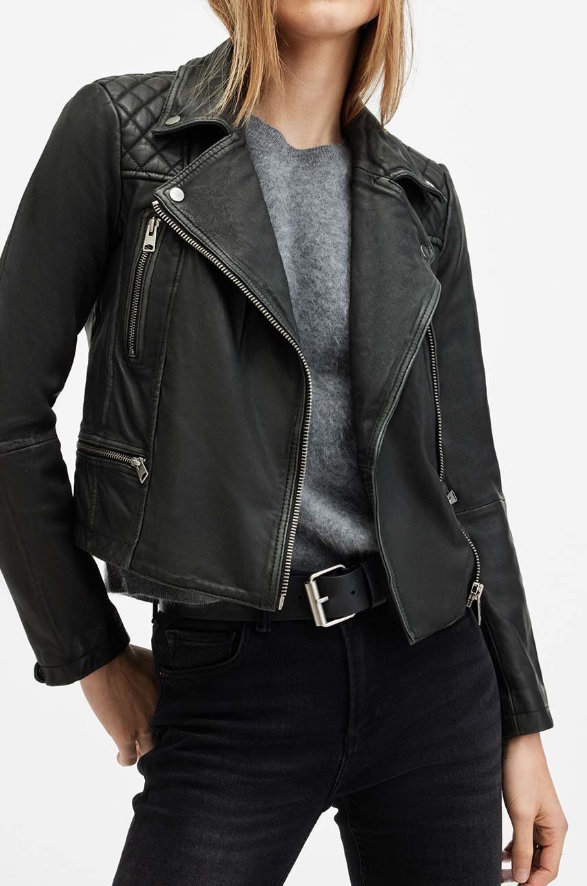 Kožená bunda AllSaints CARGO BIKER dámská, černá barva, přechodná, W085LB