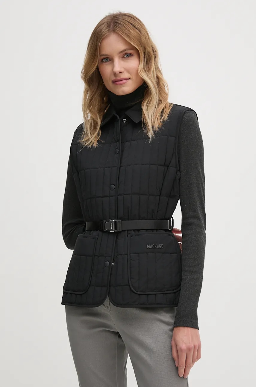 MACKAGE vesta de puf femei, culoarea negru, de tranzitie, HELIA MACKAGE vesta de puf femei, culoarea negru, de tranzitie, HELIA