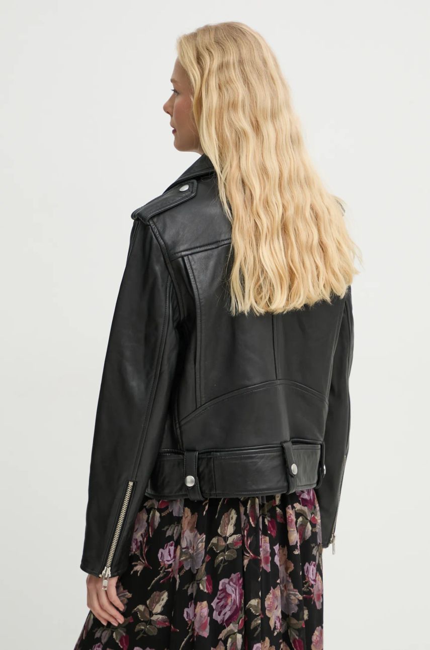 Kožený křivák Stand Studio ICON Biker Jacket dámská, černá barva, přechodná, 61792-7030